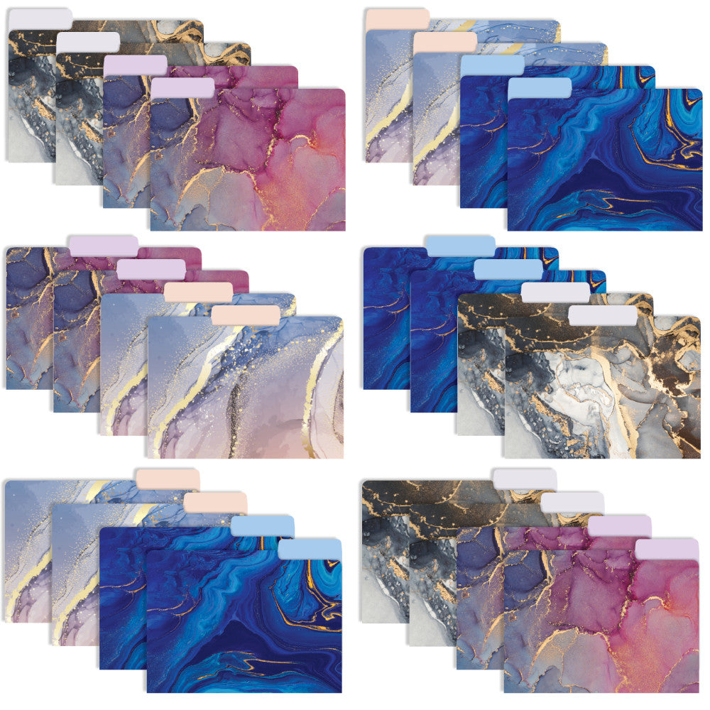 Global Deluxe Designer Printed File Folders, 1/3 Cut, Letter Size, Marble, Pack Of 24 Folders