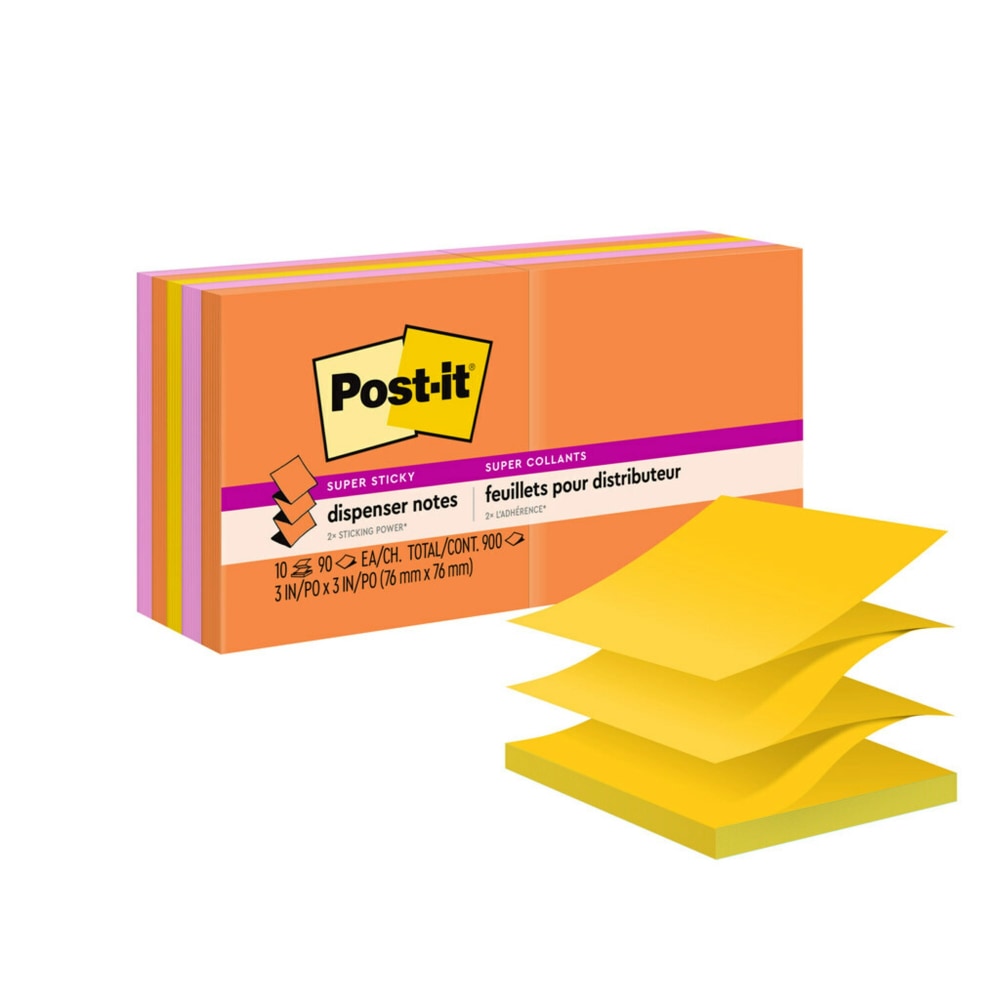 Post-it Super Sticky Pop Up Notes, 3 x 3 in, 10 Sticky Note Pads, 90 Sheet/Pad, 2X Sticking Power, School & Office Supplies, Energy Boost, R33010SSAU
