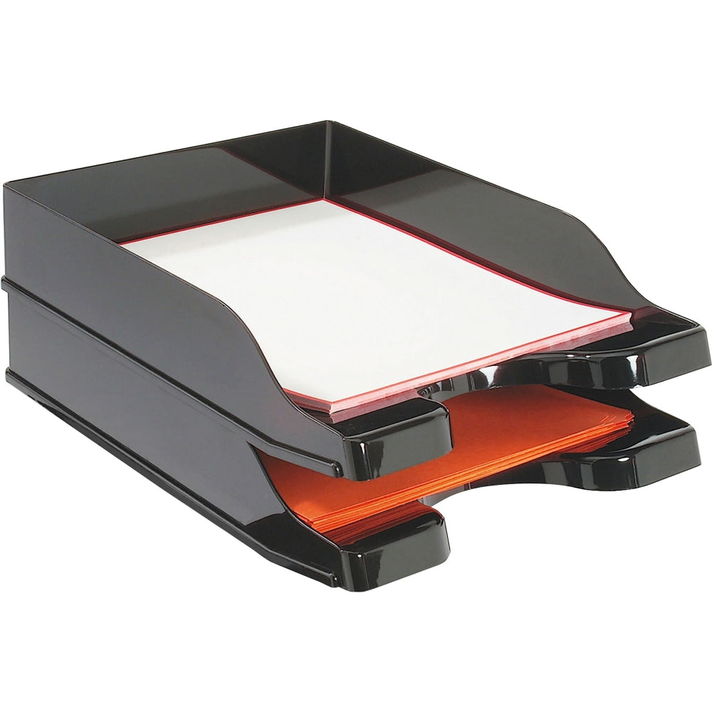 deflecto Docutray Multi-Directional Stackg Trays, 2 Tier(s), 2.5inH x 10.1inW x 14inD, Desktop, Black, Polystyrene, 2 / Set