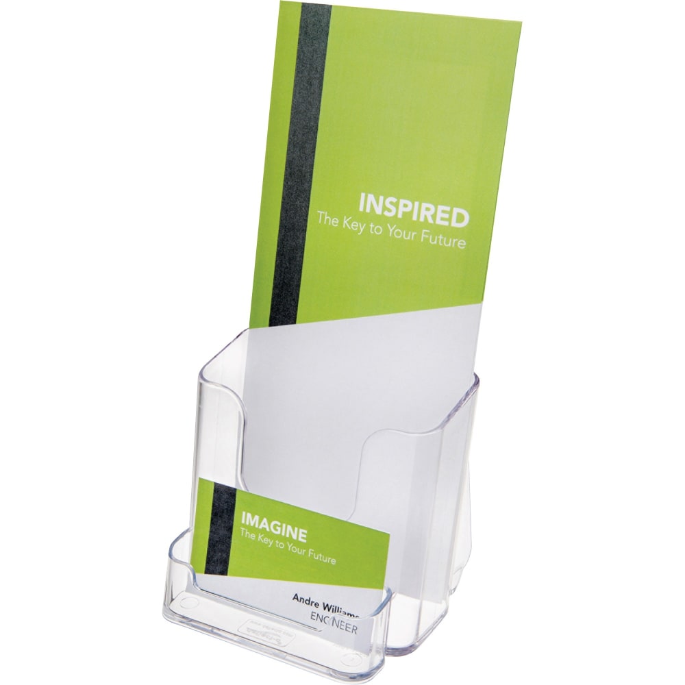 Deflecto Countertop Leaflet Holder With Business Card Holder - 2 Compartment(s) - 7.8in x 4.4inx 4.1in Depth - Desktop - Clear - Plastic - 1Each