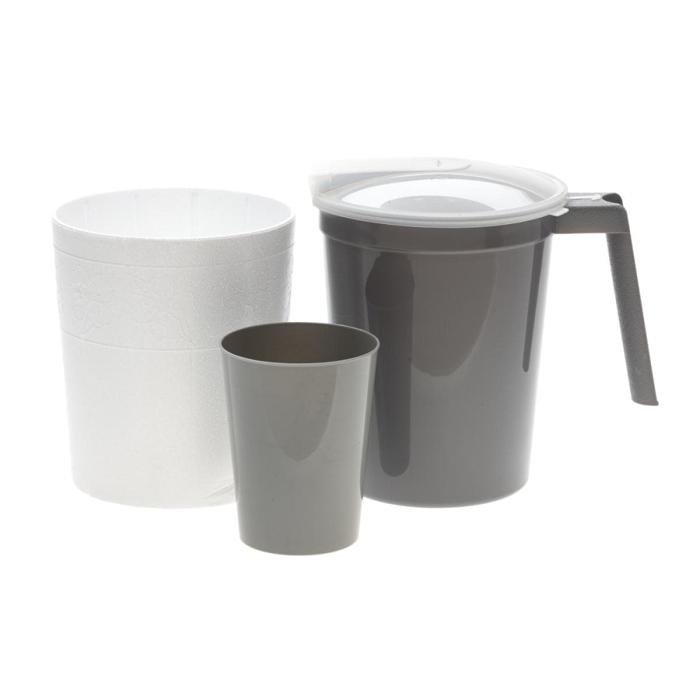 Medline Water Pitcher & Tumbler Set, Outer Foam Jacket, Graphite, Pack Of 40