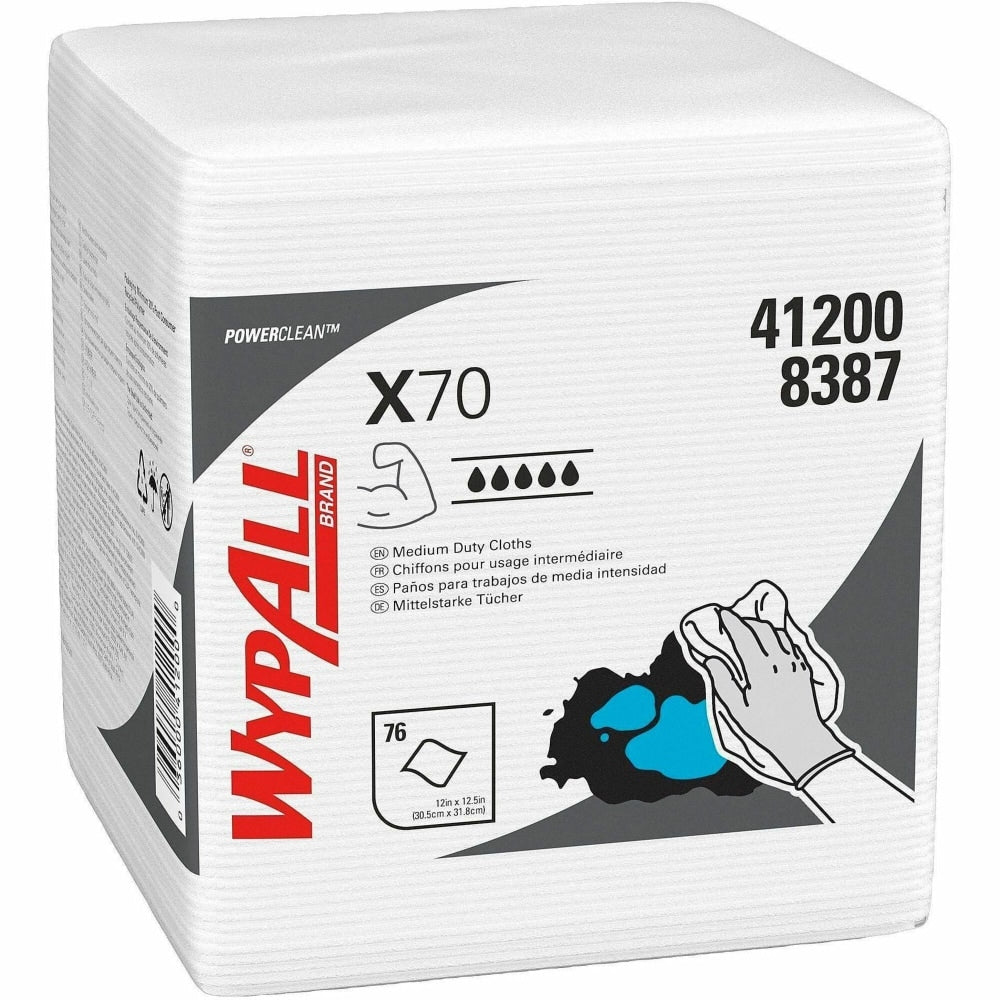 Wypall PowerClean X70 Medium Duty Cloths - Quarter-fold - 12.50in Width x 12in Length - White - 76/Pack - 12 / Carton