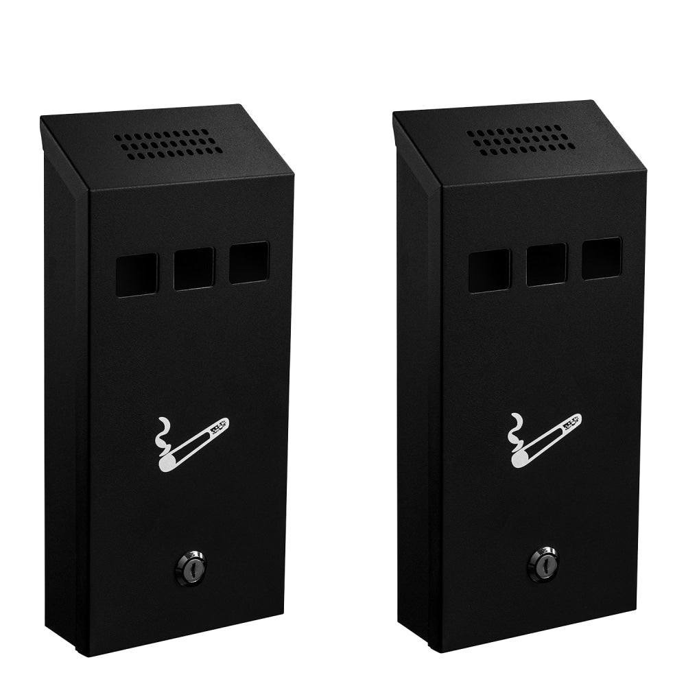 Alpine Wall-Mounted Cigarette Disposal Towers, 12-1/4inH x 5-1/2inW x 2-5/16inD, Black, Pack Of 2 Towers