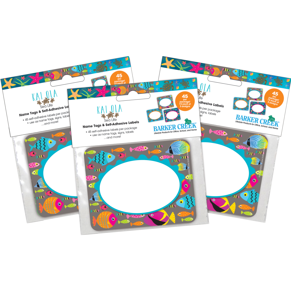 Barker Creek Name Tags, 2-3/4in x 3-1/2in, Kai Ola, 45 Name Tags Per Pack, Case Of 3 Packs