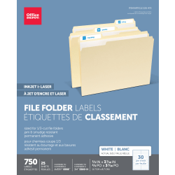 Office Depot Brand Permanent File Folder Labels, Rectangle, 2/3in x 3 7/16in, White, Pack Of 750