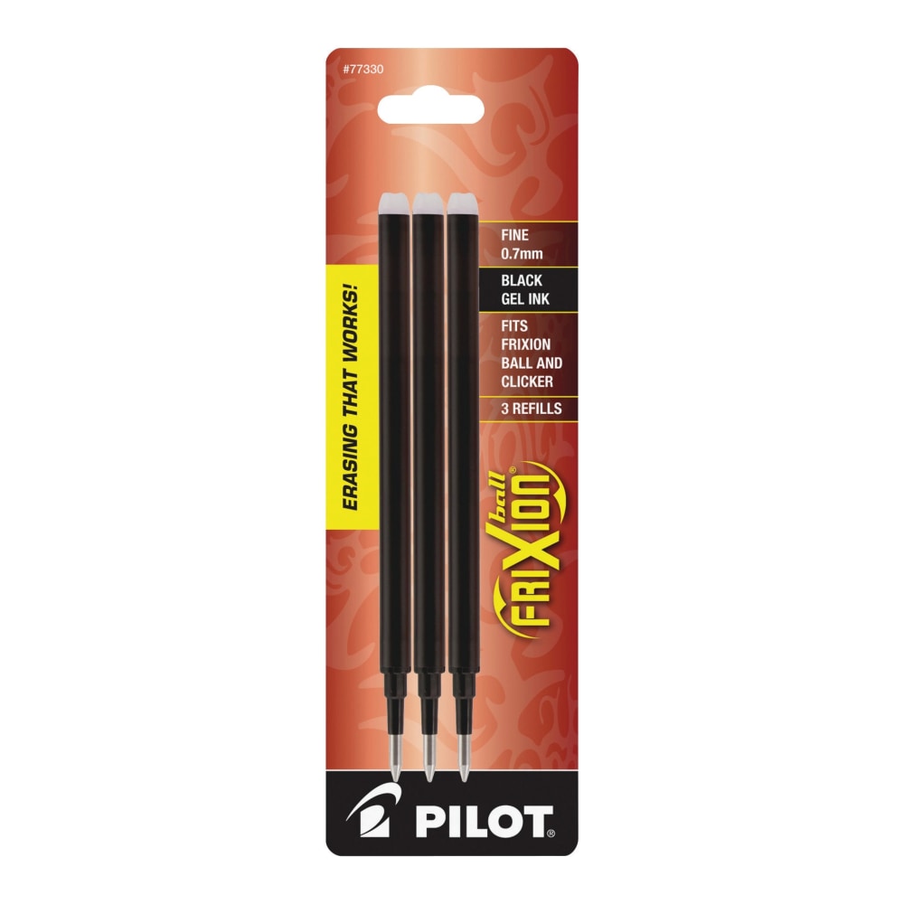 Pilot FriXion Erasable Gel Pen Refills, Fine Point, 0.7 mm, Black Ink, Pack Of 3