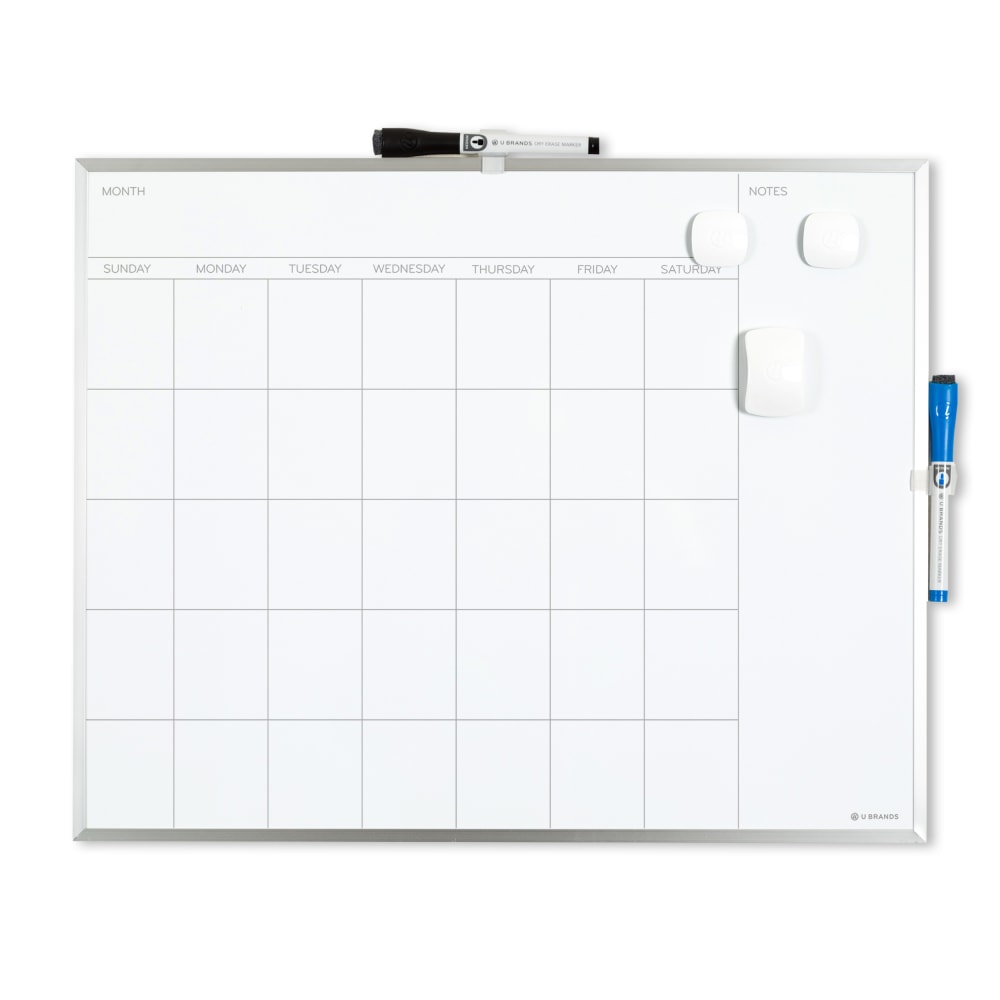 U Brands Magnetic Dry-Erase White Calendar Whiteboard, 16in x 20in, Aluminum Frame With Silver Finish