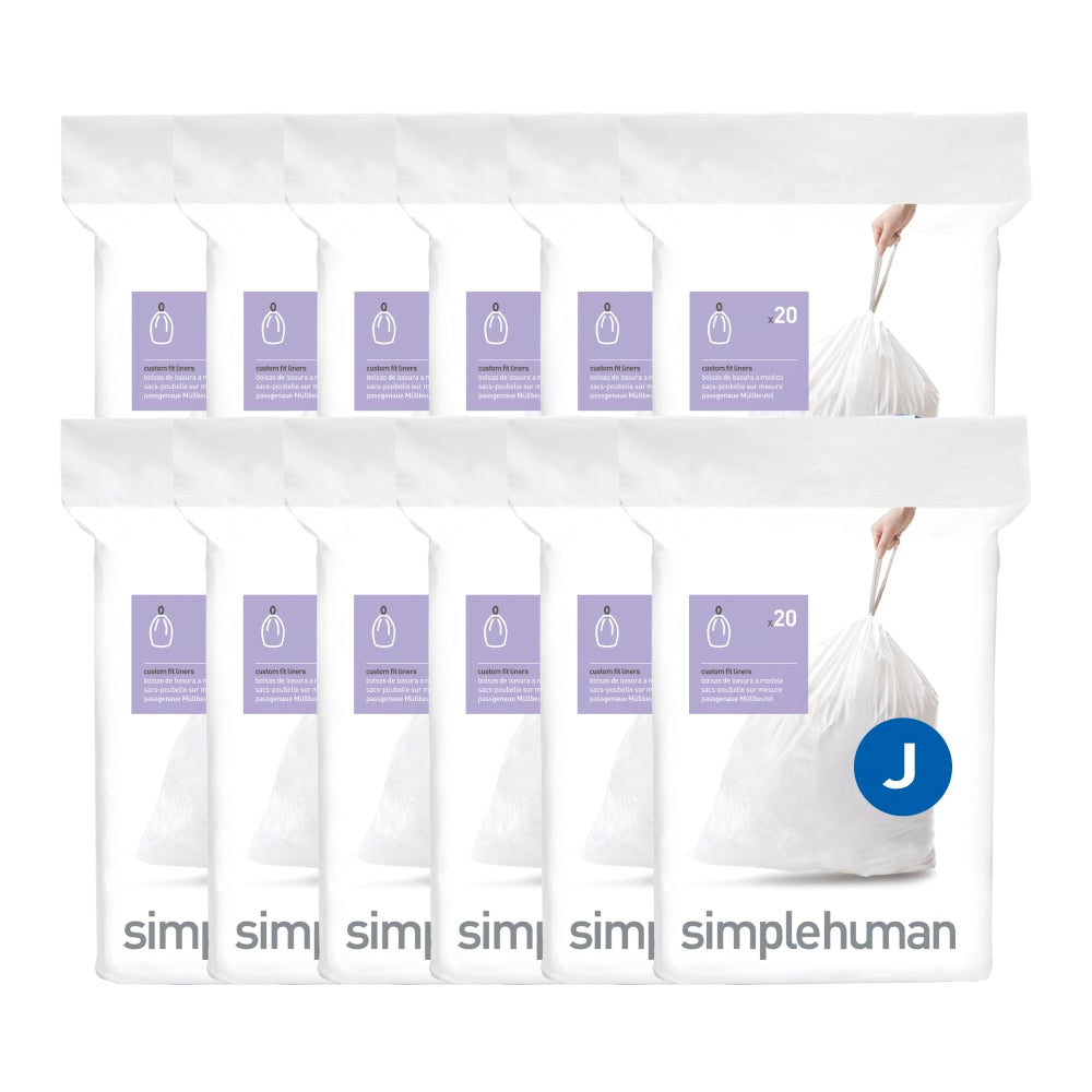 simplehuman Custom Fit Can Liners, J, 0.3 mil, 30-40L/8-10G, White, Pack Of 240