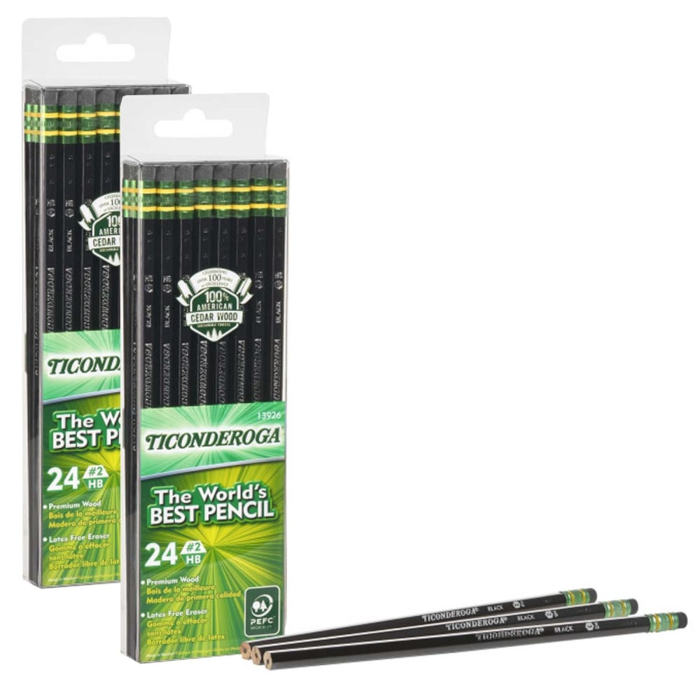 Ticonderoga Pencils, #2 Soft, Black, 24 Pencils Per Pack, Set Of 2 Packs