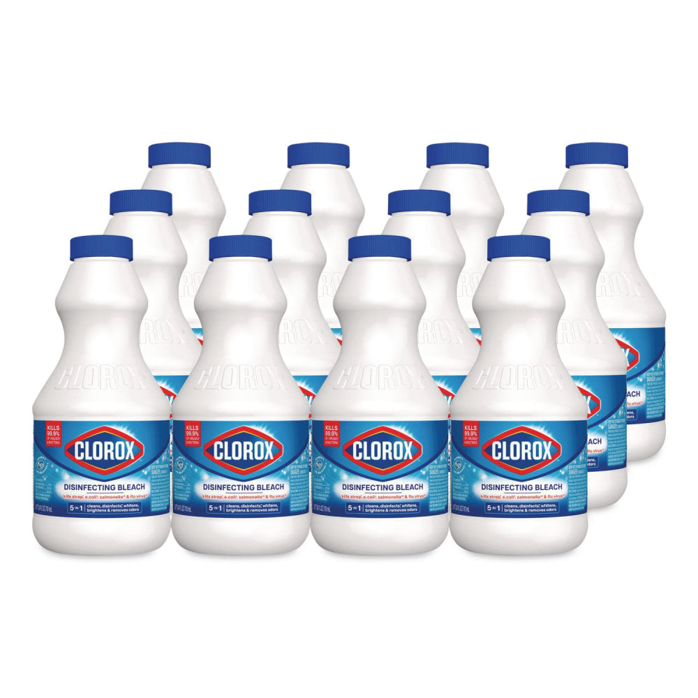 Clorox Concentrated Regular Disinfecting Bleach, 24 oz Bottle, 12/Carton