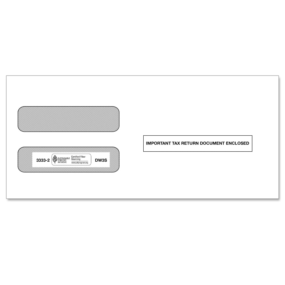 ComplyRight Double-Window Envelopes For W-2 (5210/5211) Tax Forms, 3-7/8in x 8-1/2in, Self-Seal, White, Pack Of 100 Envelopes