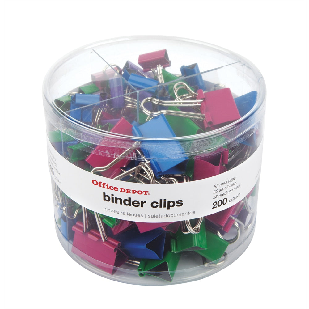 Office Depot Brand Binder Clip Combo Pack, Assorted Sizes, Assorted Colors, Pack Of 200