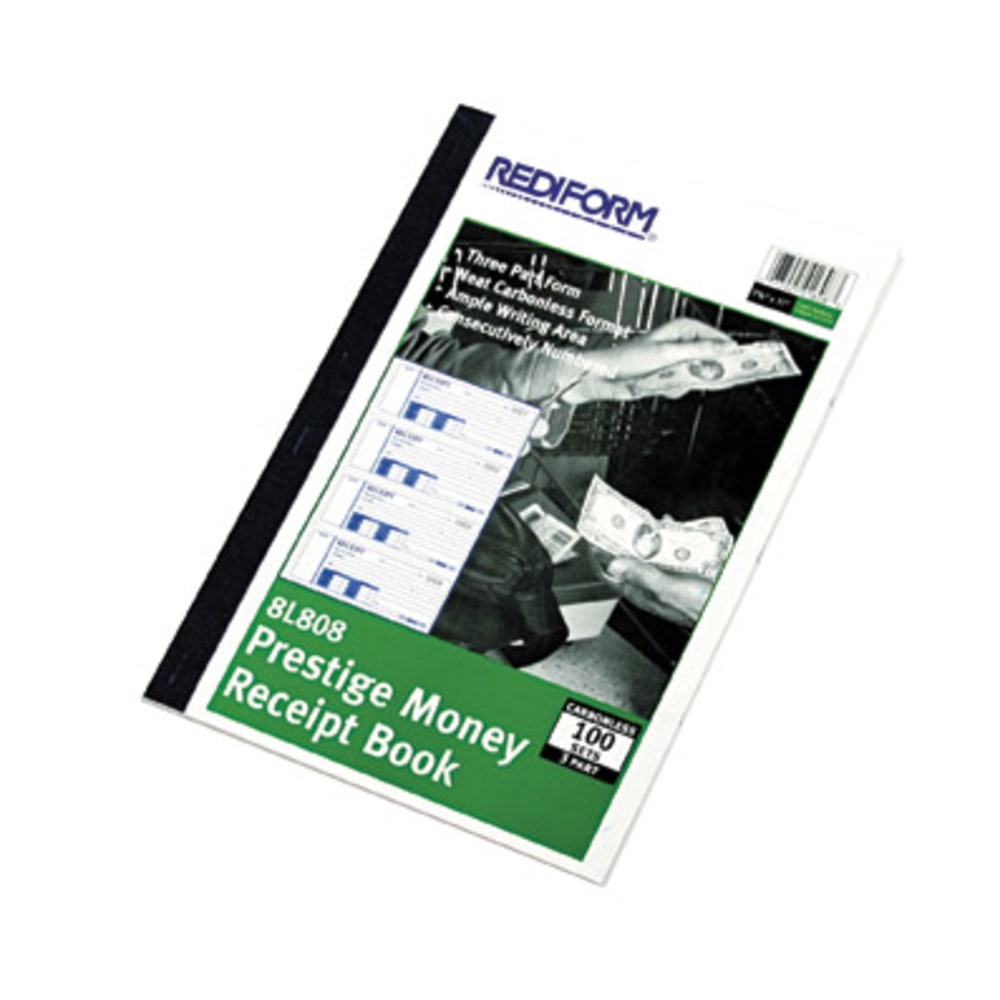 Rediform 3-pt Carbonless Money Receipt Book - 100 Sheet(s) - Book Bound - 3 Part - Carbonless Copy - 7inx2 3/4in Sheet Size - 8L808