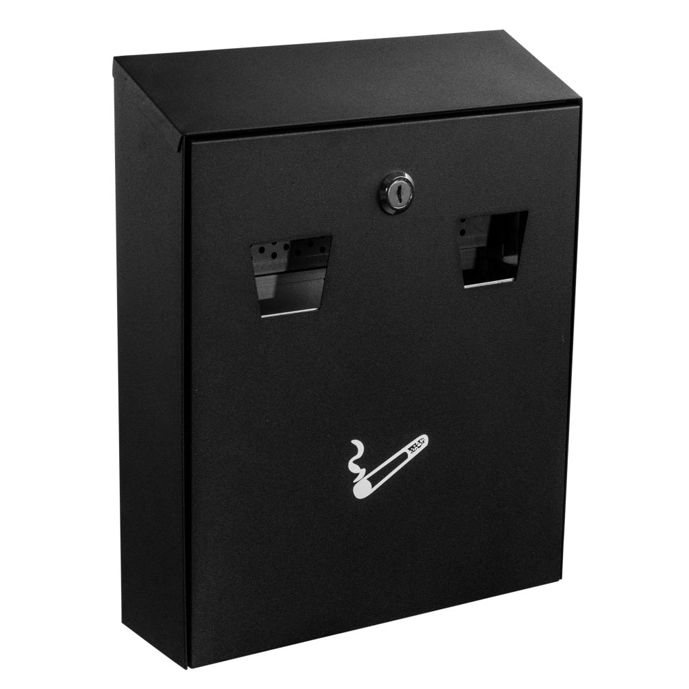 Alpine All-In-1 Rectangular Steel Wall-Mounted Cigarette Disposal Station, 13inH x 10-1/2inW x 3-1/2inD, Black