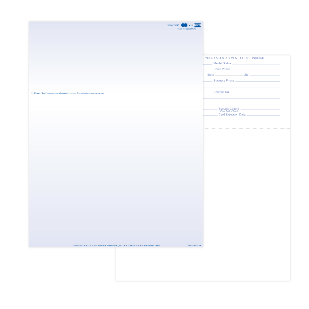 Laser 2-Sided Healthcare Medical Billing Statements, Preprinted MC/Visa Credit Card Accepted, 1-Part, 8-1/2in x 11in, Blue, Pack Of 1,000 Sheets