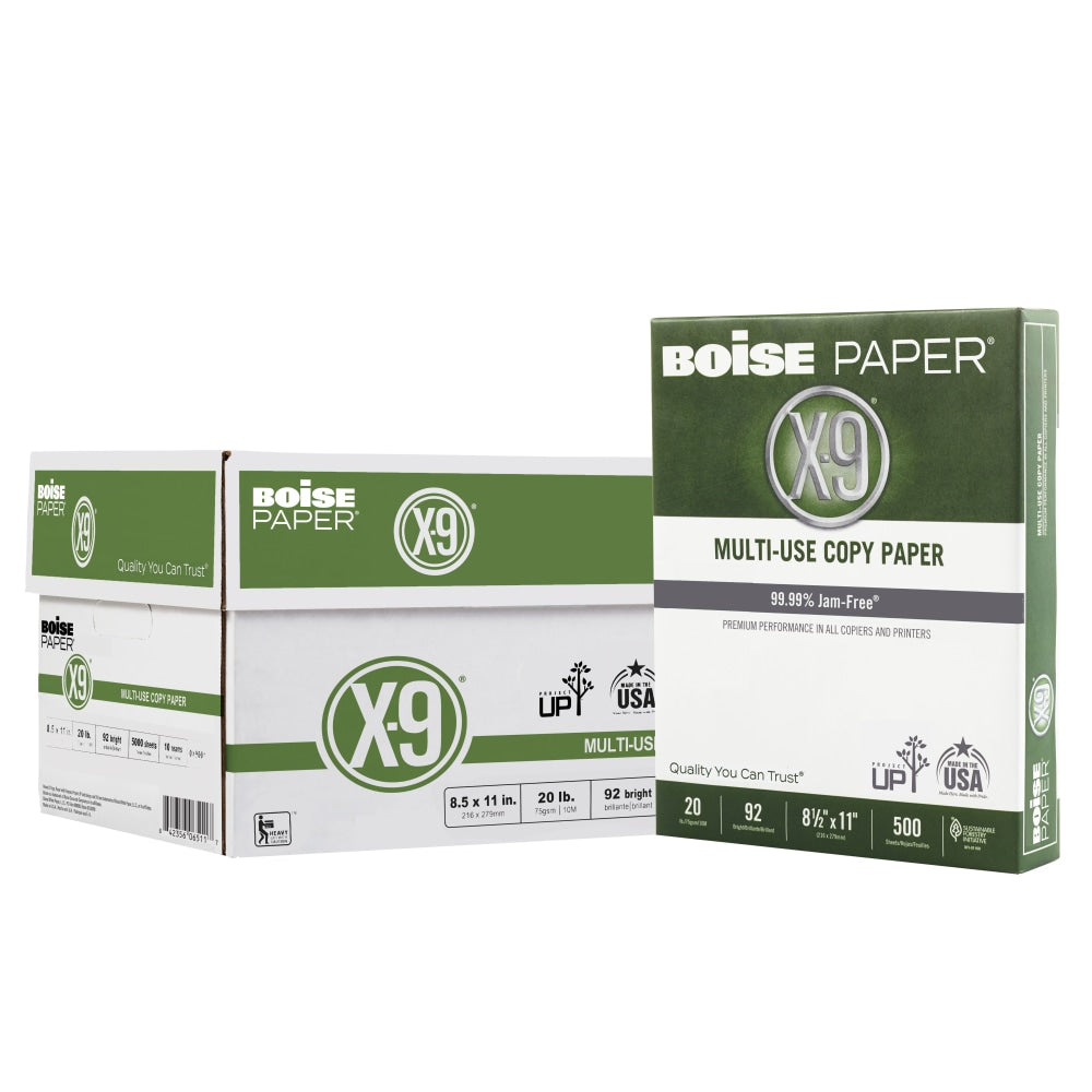 Boise X-9 Multi-Use Printer & Copy Paper, 10 Reams, White, Letter (8.5in x 11in), 5000 Sheets Per Case, 20 Lb, 92 Brightness