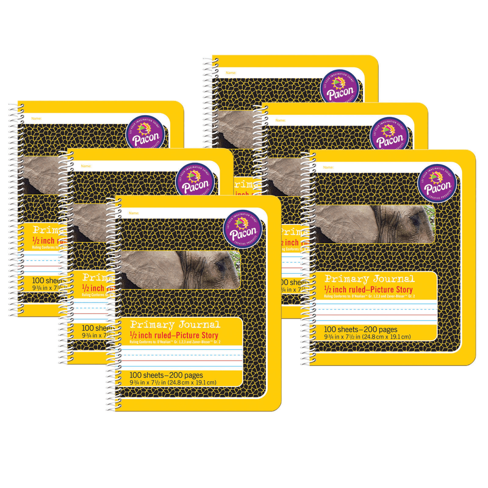Pacon Primary Composition Books, 9-3/4in x 7-1/2in, Primary Ruled, 100 Sheets, Yellow, Pack Of 6 Books