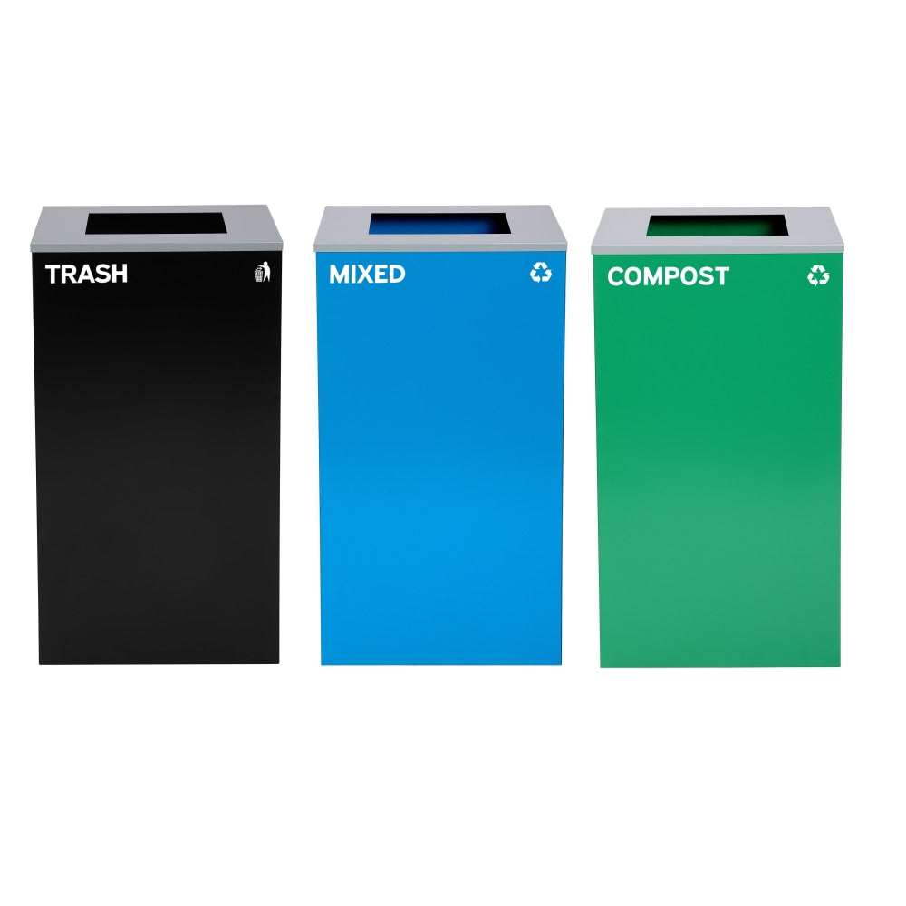 Alpine Industries Stainless-Steel Open Top Mixed, Compost And Trash Can Set, 30inH x 16-15/16inW x 16-15/16inD, Black/Blue/Green - ALP4450BLKKIT15