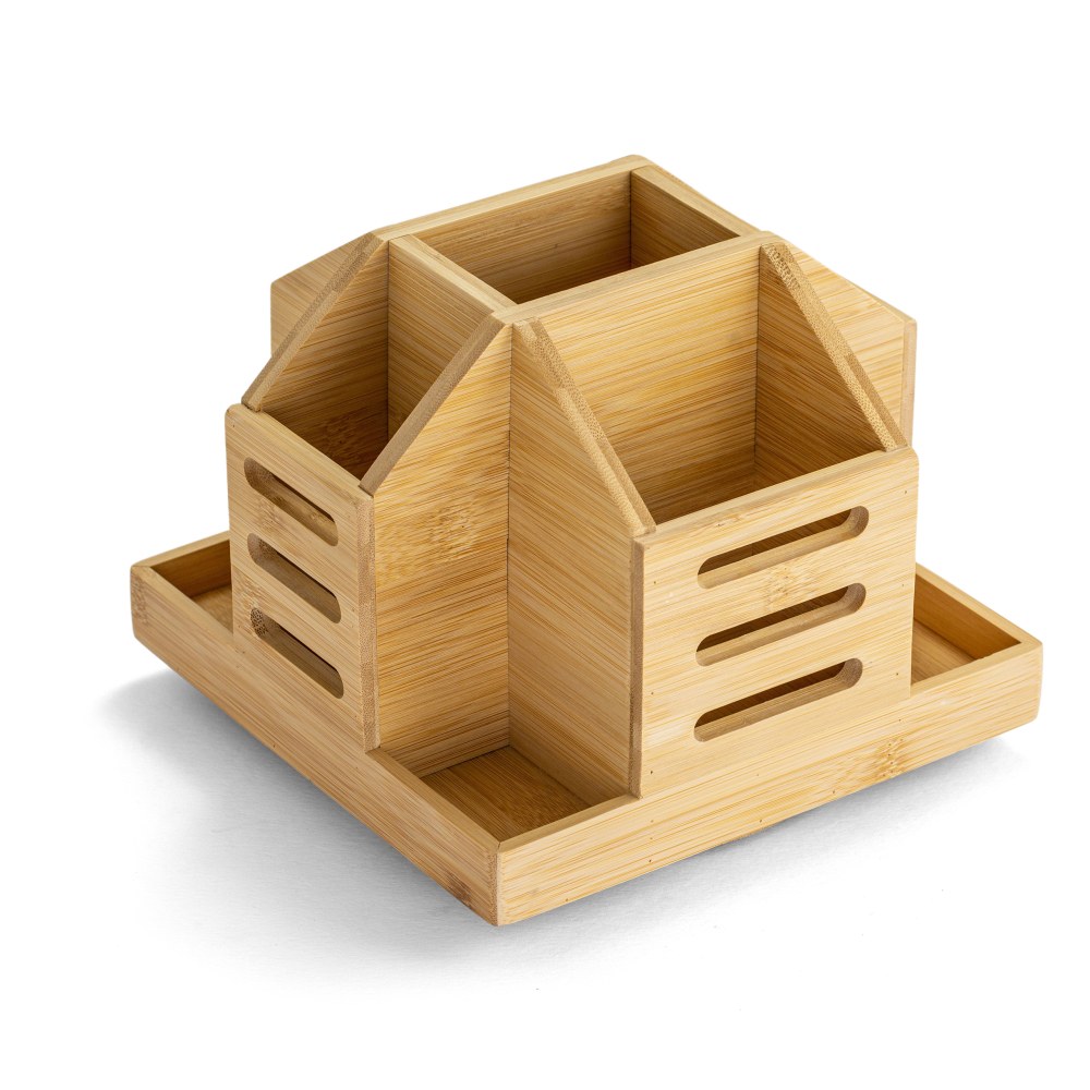 Achieva Bamboo Rotary Organizer - 9 Compartment(s) - 7.4in Height x 8.8in Width x 8.8in Depth, Rotate - Bamboo - 1 Each