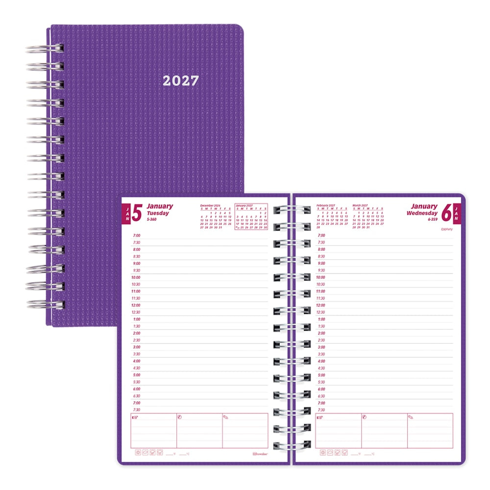 2027 Brownline DuraFlex Daily/Monthly Appointment Planner, 8in x 5in, 100% Recycled, Purple, January To December, CB634V.PUR, Total Qty 1