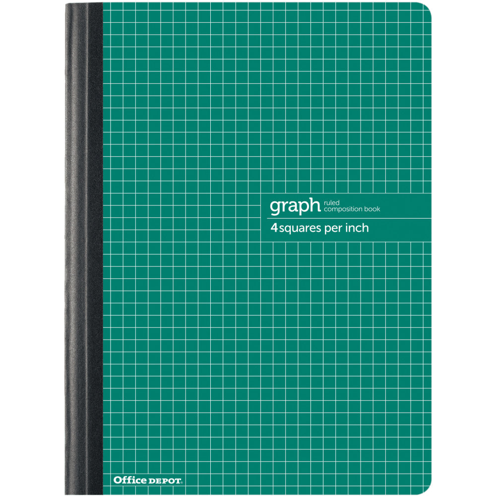 Office Depot Brand Composition Book, 7-1/2in x 9-3/4in, Quadrille Ruled, 80 Sheets, Green
