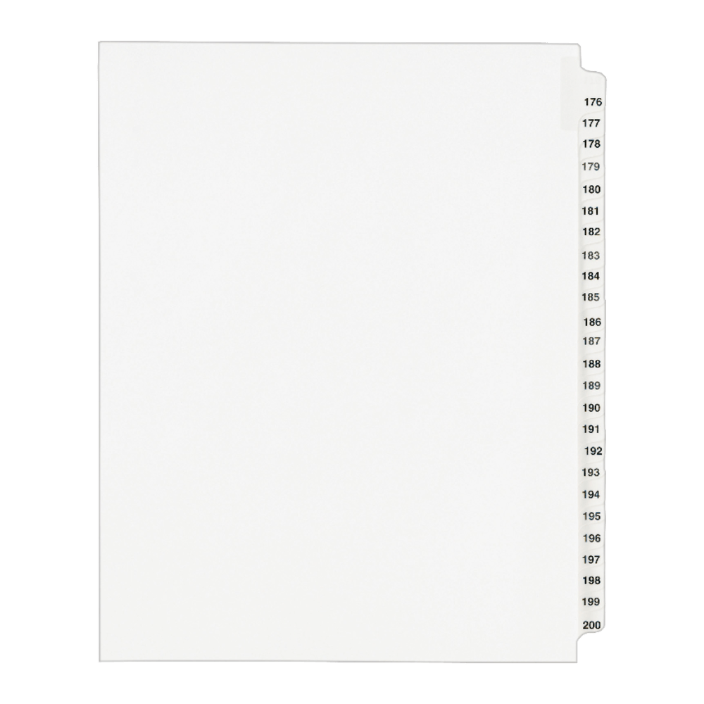 Avery Standard Collated Legal Dividers, Avery Style, 8 1/2in x 11in, White Dividers/White Tabs, 176-200, Pack Of 25