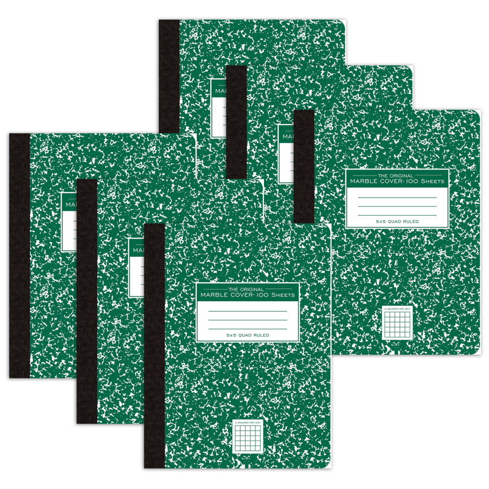 Roaring Spring Paper Products Composition Book, 5x5 Graph, 9-3/4in x 7-1/2in, 100 Sheets, Green Marble, Pack Of 6