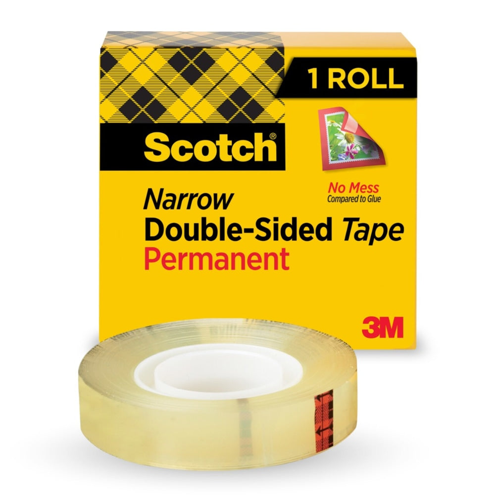 Scotch 665 Permanent Double-Sided Tape, 1/2in x 900in, Clear
