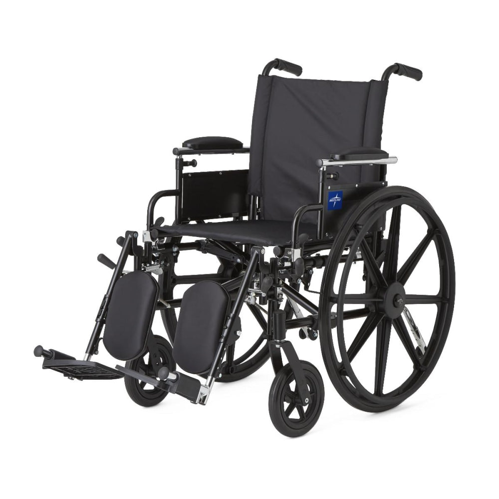 Medline K4 Folding Wheelchair, Robust And Rugged, With Flip-Back Desk Arms, 32inHx16 3/8inWx33inD, Black - MDS806550PLUS