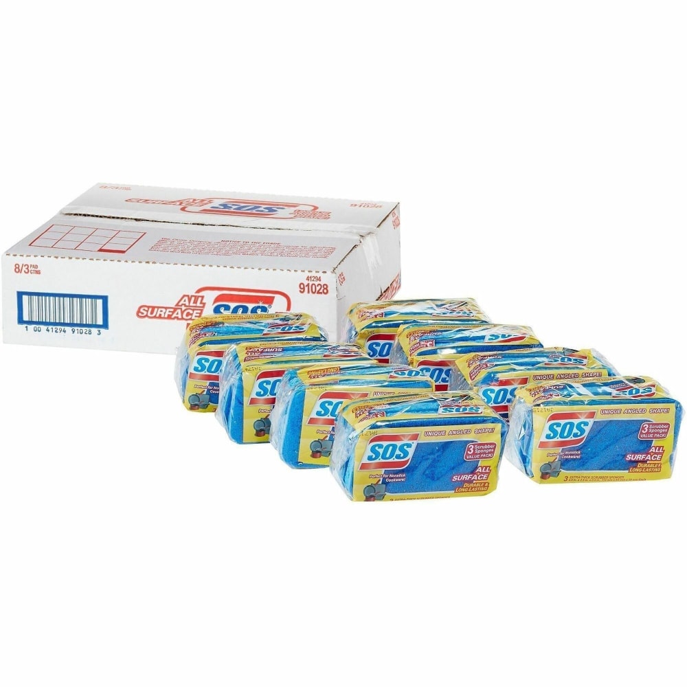 S.O.S All Surface Scrubber Sponge 5.3inH x 3inW x 0.9inD 3 Pack 1344 / Pallet Cellulose Blue