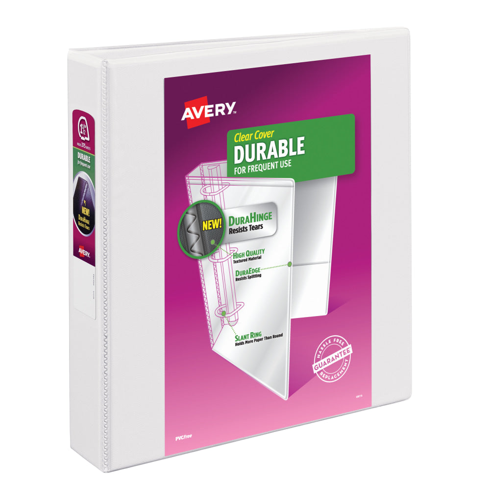 Avery Durable View 3-Ring Binder, 1 1/2in D Rings, White