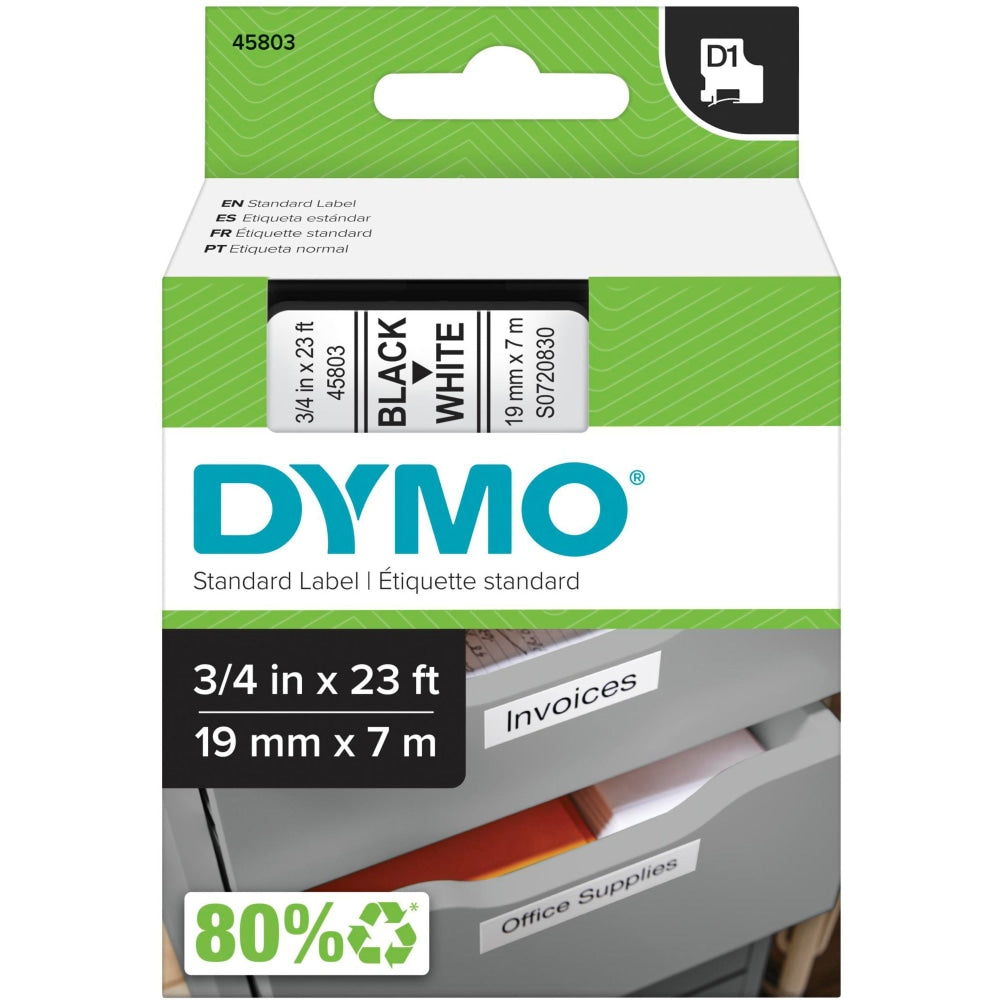 DYMO D1 45803 Black-On-White Tape, 0.75in x 23ft