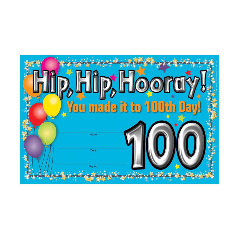 Barker Creek Blank Award Certificates, 100th Day, 8 1/2in x 5 1/2in, Pack Of 30
