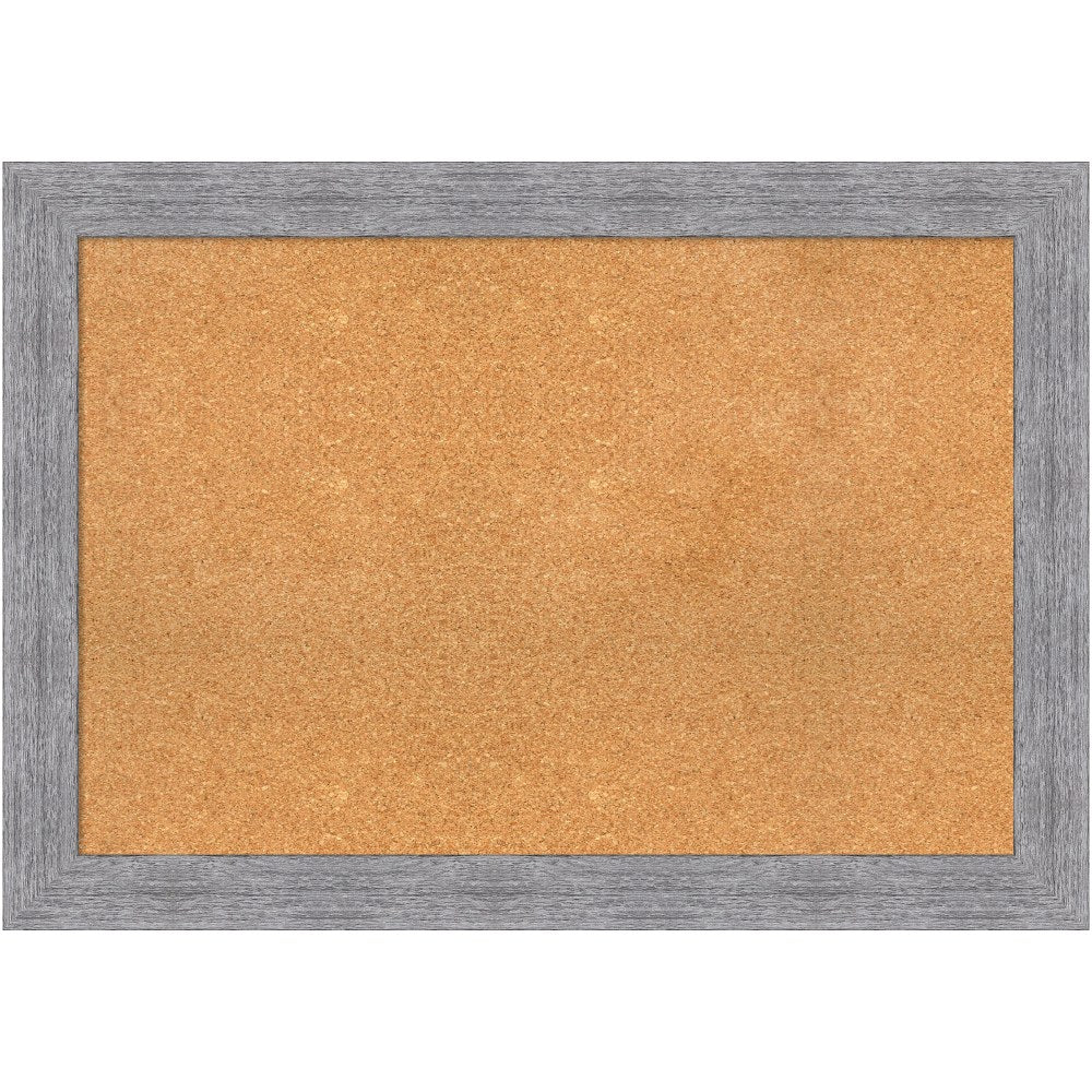 Amanti Art Rectangular Non-Magnetic Cork Bulletin Board, Natural, 41in x 29in, Bark Rustic Gray Plastic Frame