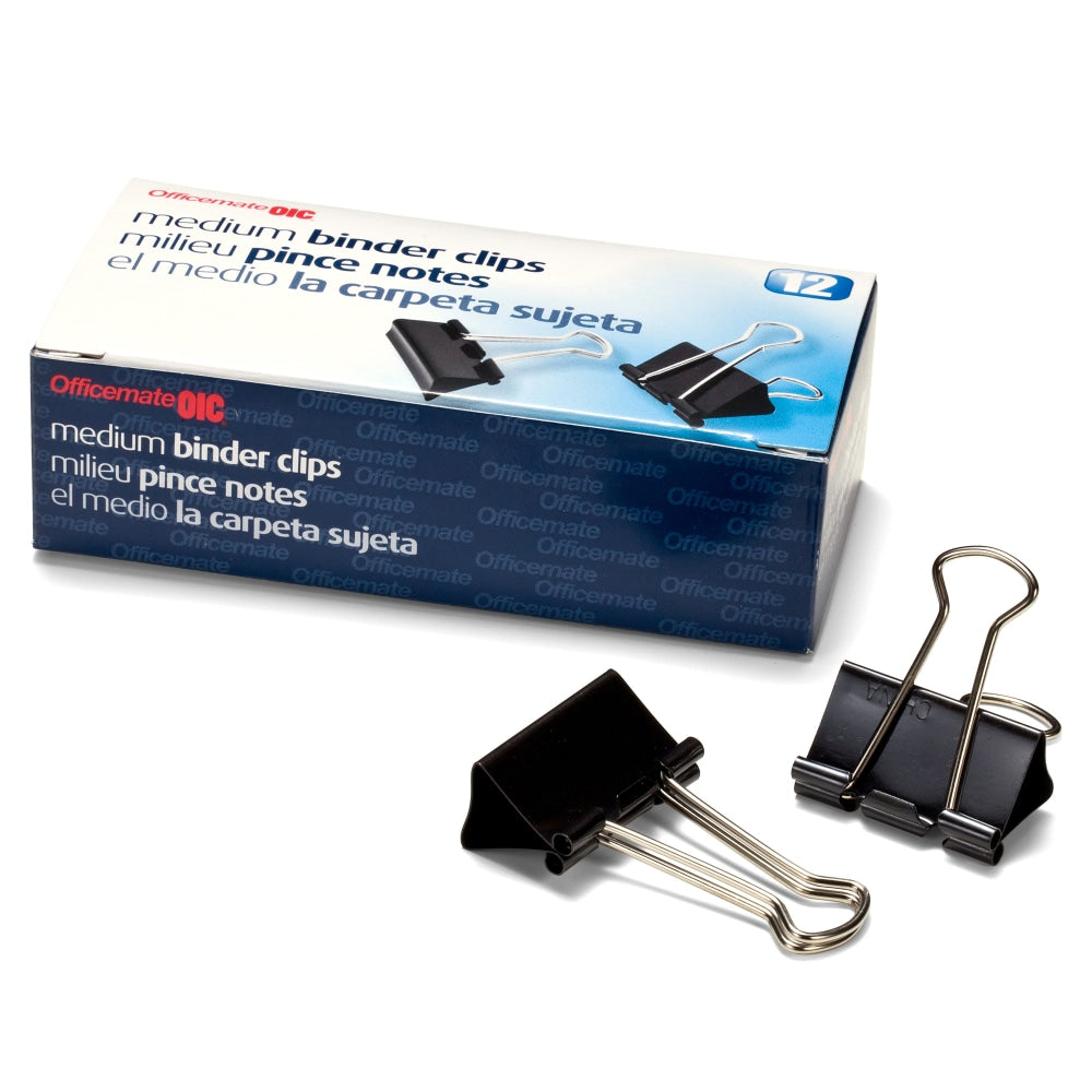 OIC Binder Clips, Medium, 1 1/4in, Black, Box Of 12, 99050