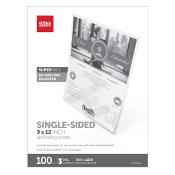 Office Depot Brand Single-Sided Self-Sealing Laminating Sheets, 9in x 12in, 3 Mil, Clear, Pack Of 100 Sheets