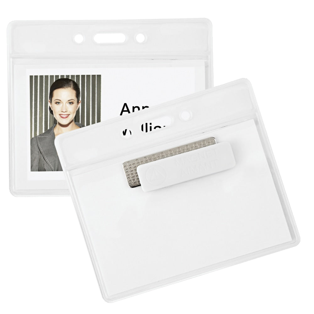 Office Depot Brand Magnet Badge Holders, 3 1/2in x 2 3/8in, Clear, Pack Of 4