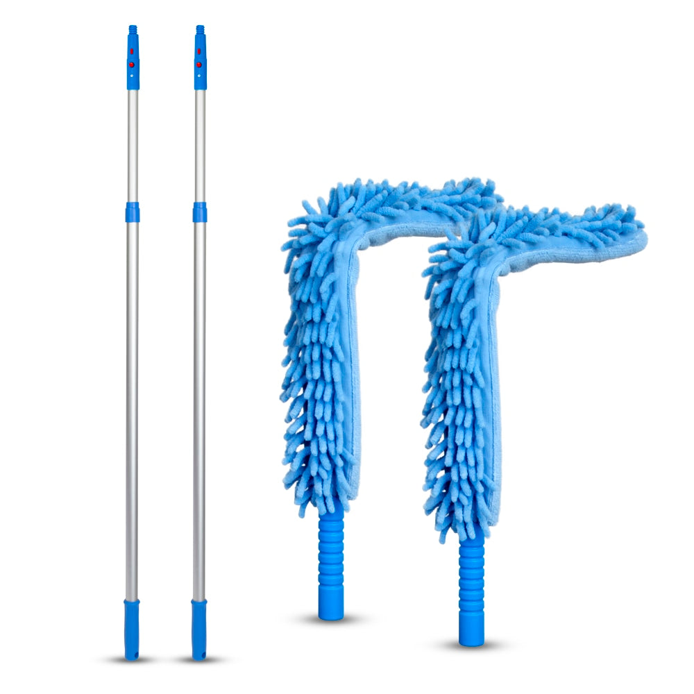 Gritt Commercial 22in Flexible Wand Dusters With Microfiber And Chenille Sleeve And 6ft Telescopic Pole, Blue, Set Of 2 Dusters