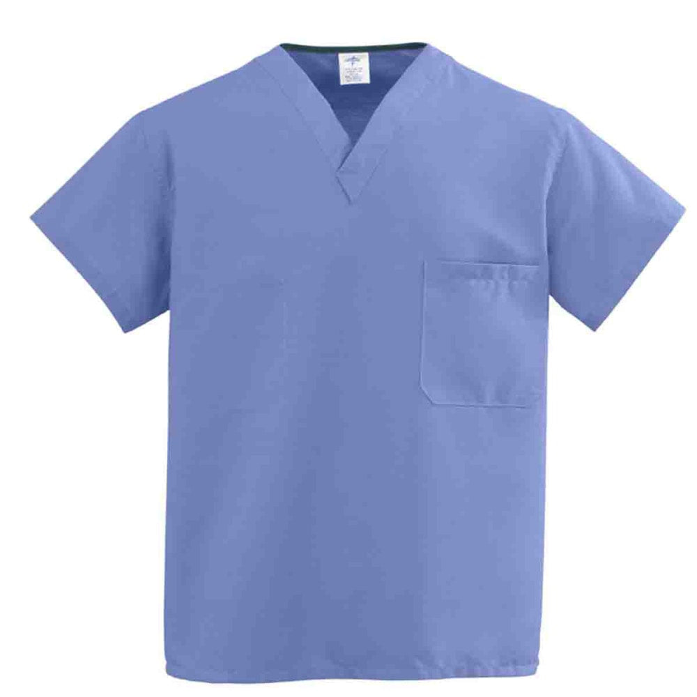 Medline ComfortEase 1-Pocket Reversible Unisex Scrub Top, 3X, Ceil Blue