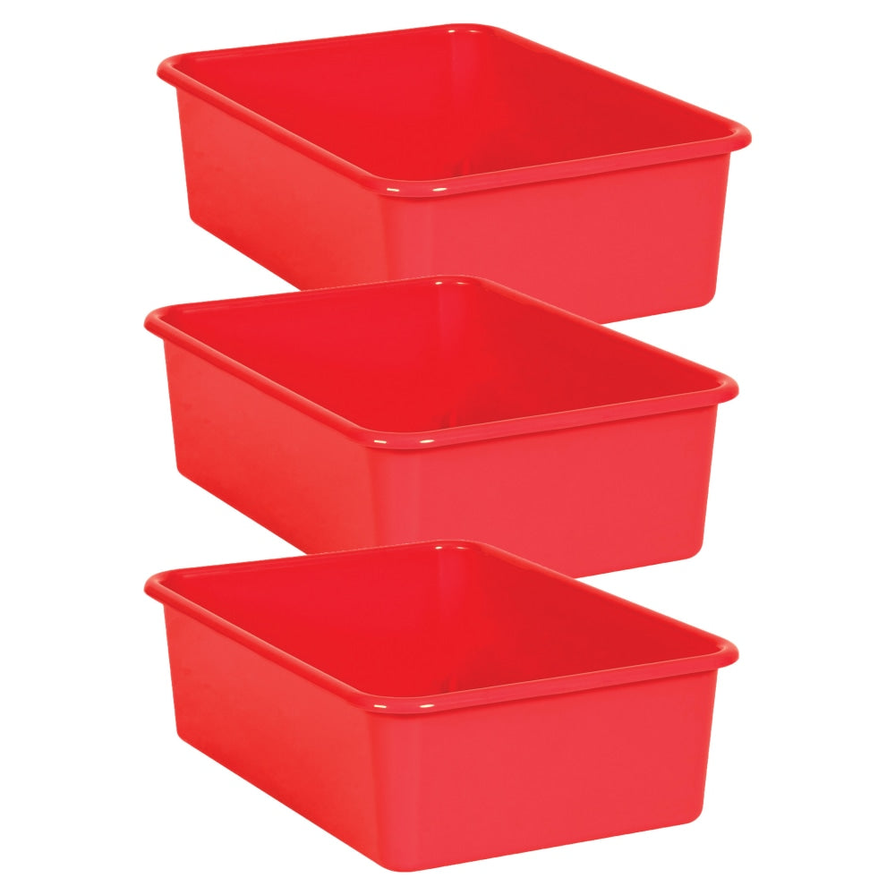 Teacher Created Resources Large Plastic Storage Bins, 5inH x 11-1/2inW x 16-1/4inD, Red, Pack Of 3 Bins