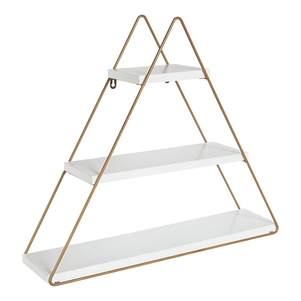 Kate and Laurel Tilde Multi-Purpose Wall Shelves, 20-15/16inH x 24-1/4inW x 6inD, White/Gold, Pack Of 3 Shelves