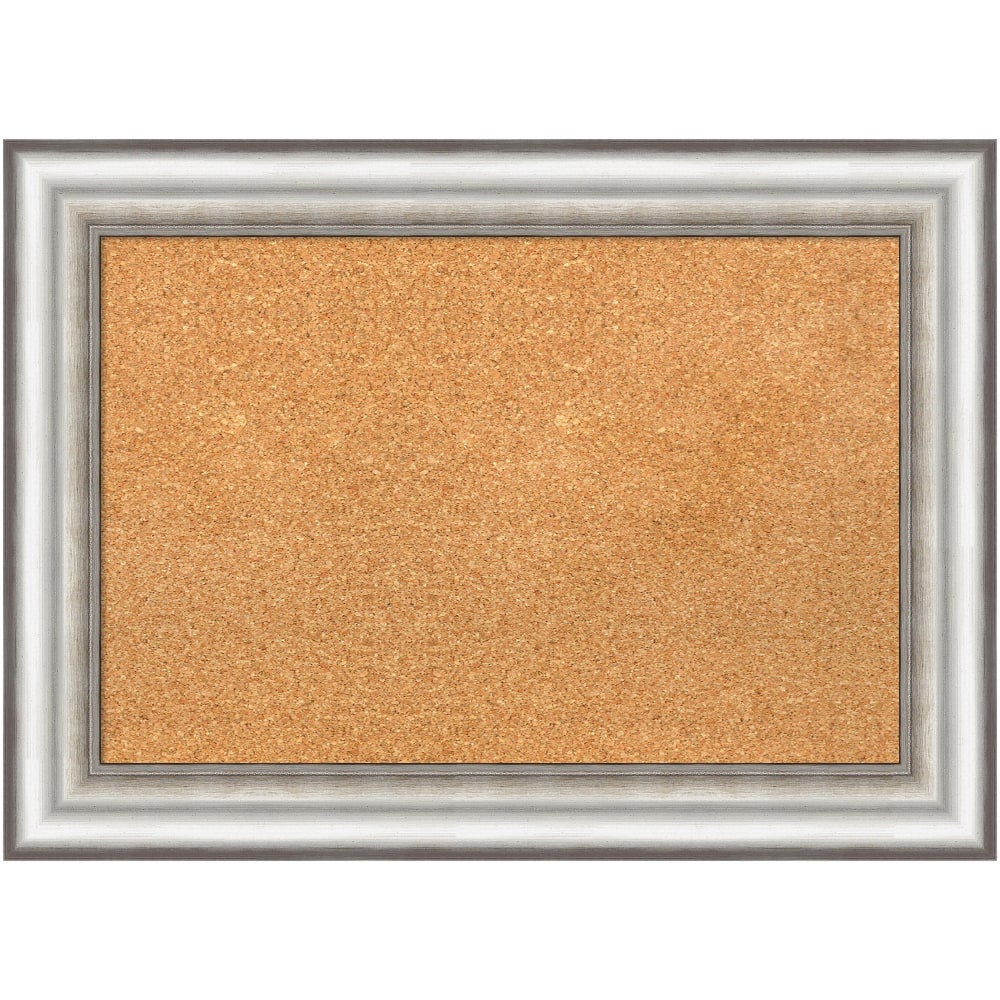 Amanti Art Cork Bulletin Board, 29in x 21in, Natural, Salon Silver Polystyrene Frame