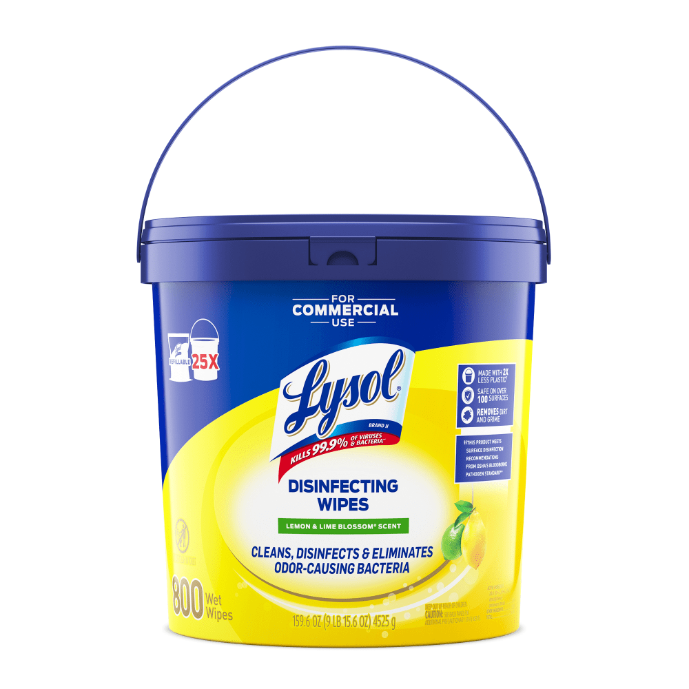 Lysol Disinfecting Wipe Bucket w/Wipes - Lemon & Lime Blossom Scent - 8in Length x 6in Width - 800 Each - White