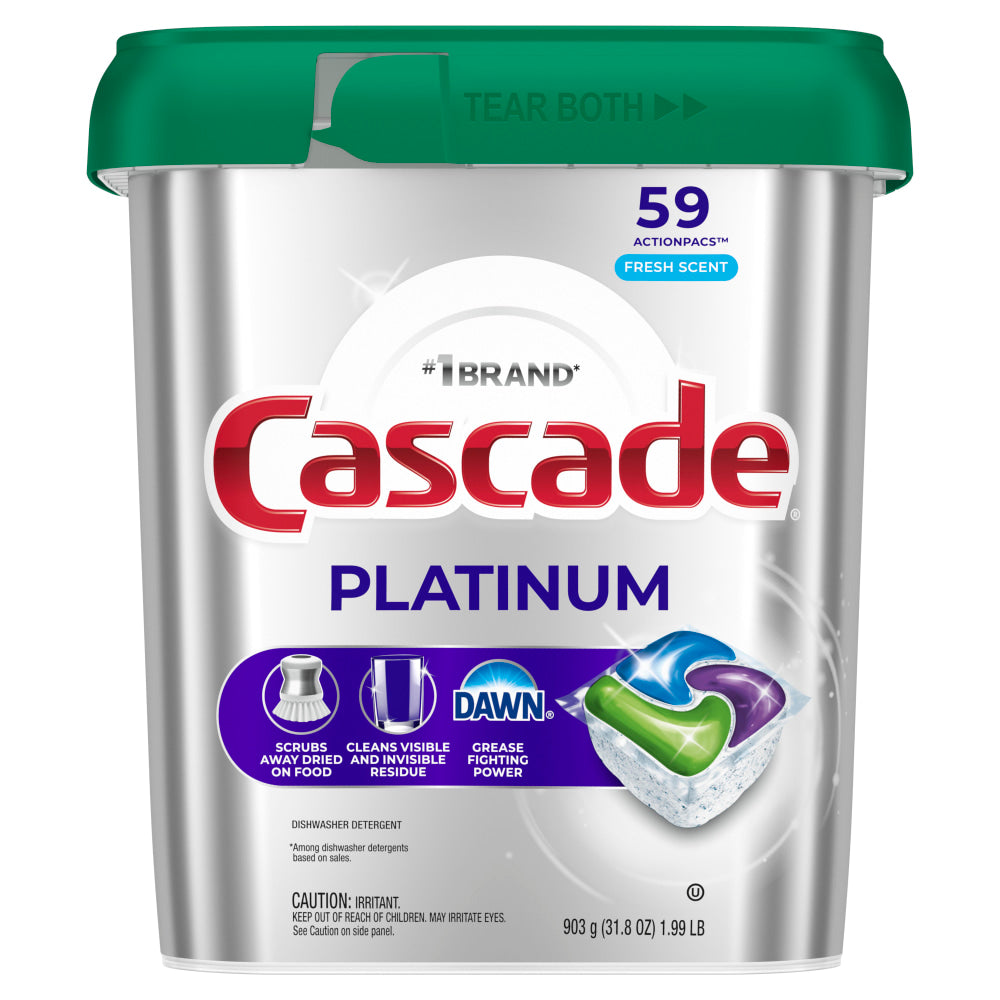 Cascade Platinum Dishwasher ActionPacs, Fresh, 1.99 Lb, Pack Of 59 Pacs