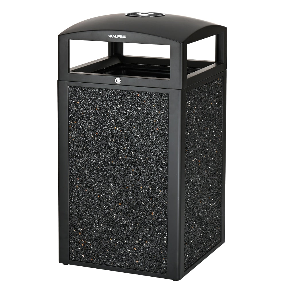Alpine Industries Steel All-Weather Stone Panel Outdoor Commercial Trash Can With Ashtray Lid, 40 Gallons, Gray