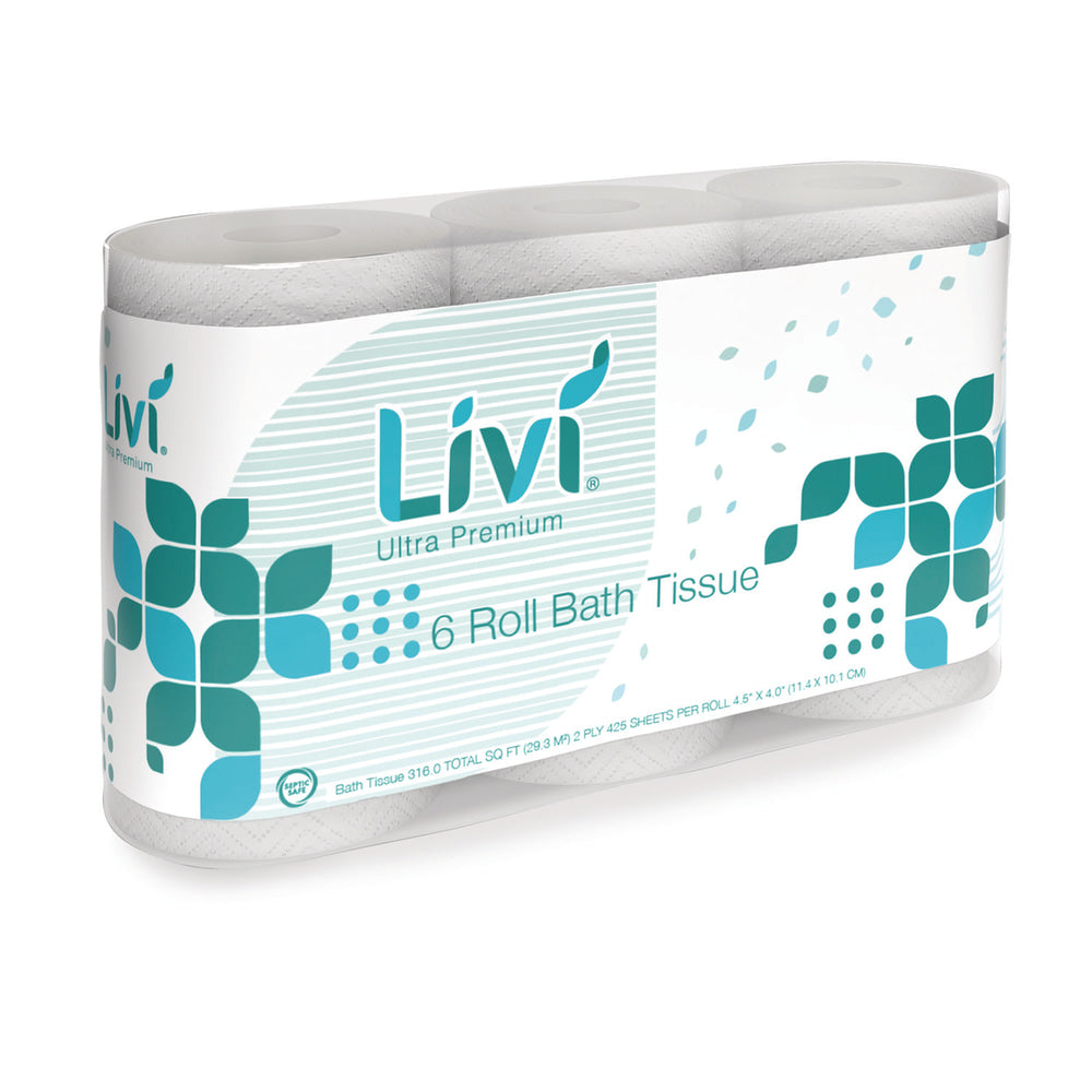 Livi Ultra Premium Bath Tissue, 2-Ply, White, 425 Sheets, 36 Rolls/Carton
