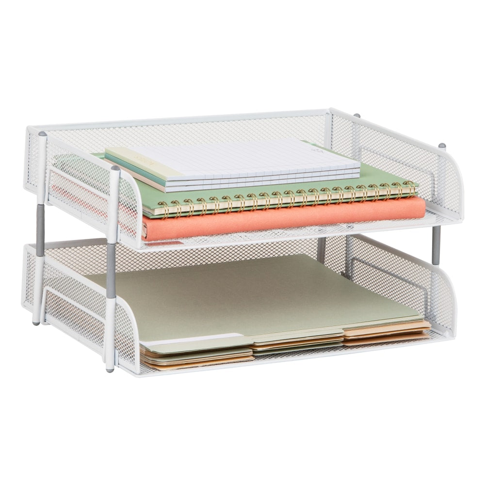 Mind Reader Stackable Desktop Organizer Paper Tray, 7-1/4inH x 10inW x 13-1/2inD, White, Set Of 2 Trays