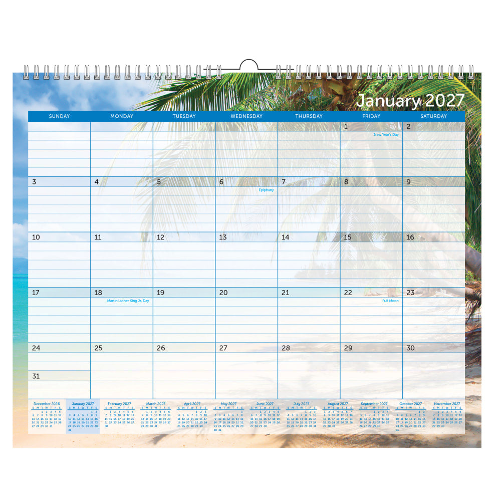 2027 Office Depot Brand Monthly Wall Calendar, 15in x 12in, Paradise, January to December