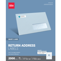 Office Depot Brand Inkjet/Laser Return Address Labels, Rectangle 1/2in x 1 3/4in, White, Pack Of 2,000