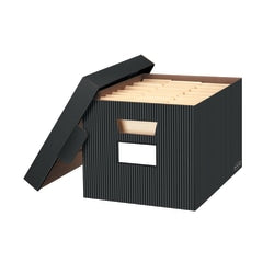 Bankers Box Stor/File Decorative Standard-Duty Storage Boxes, Letter/Legal Size, 15in x 12in x 10in, Black/White Pinstripe, Case Of 4 - 0029803